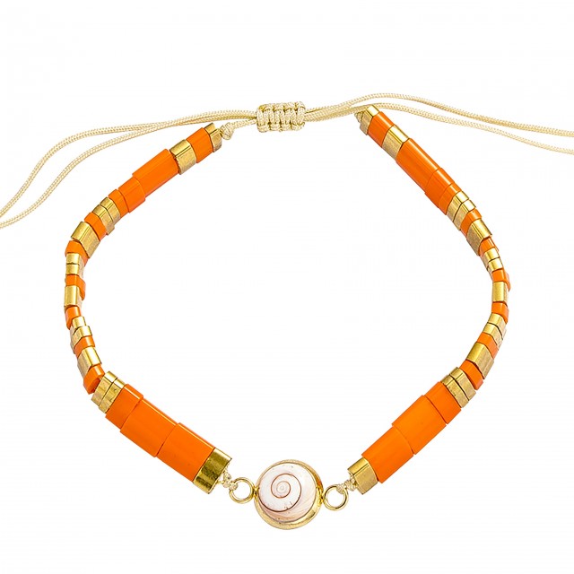 Bracelet perles plates doré...