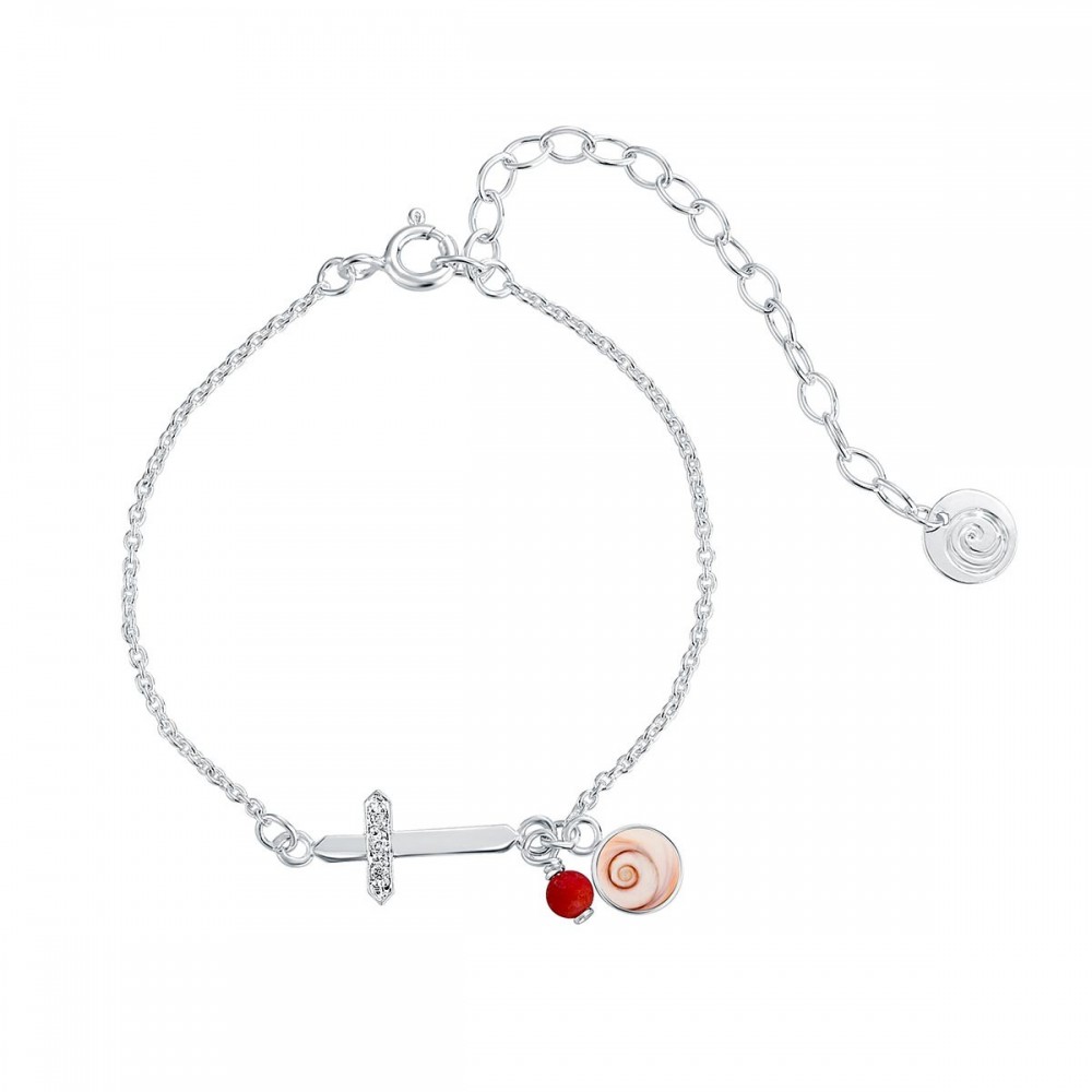 Bracelet œil Ste Lucie corail et croix SBC017MEDIcor-arg