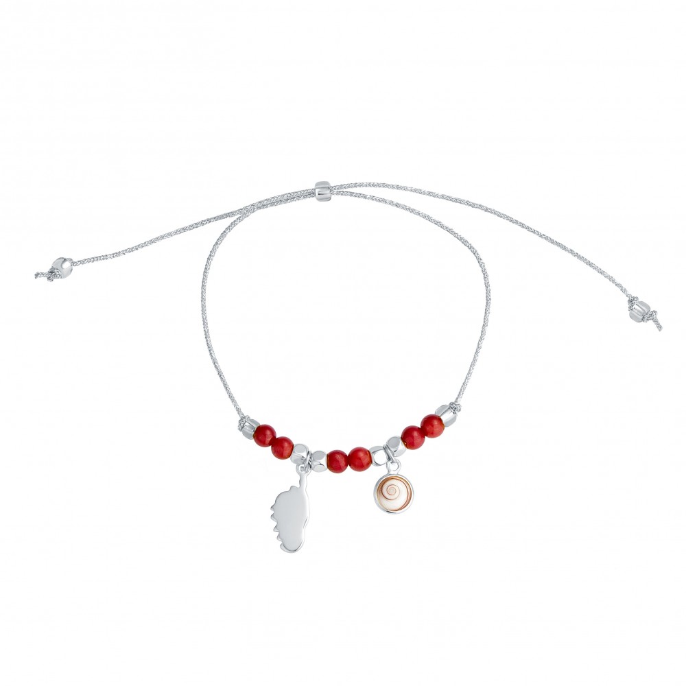 Bracelet cordon argent et perles rouges – Corse & œil de Sainte Lucie - SBC089MEDIR