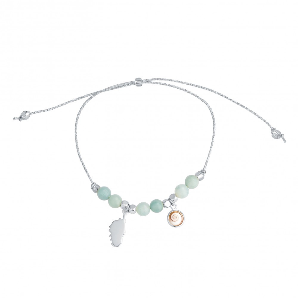 Bracelet en corde ajustable avec perles amazonite et pendentif corse argenté - SBC089MEDIAMAZO