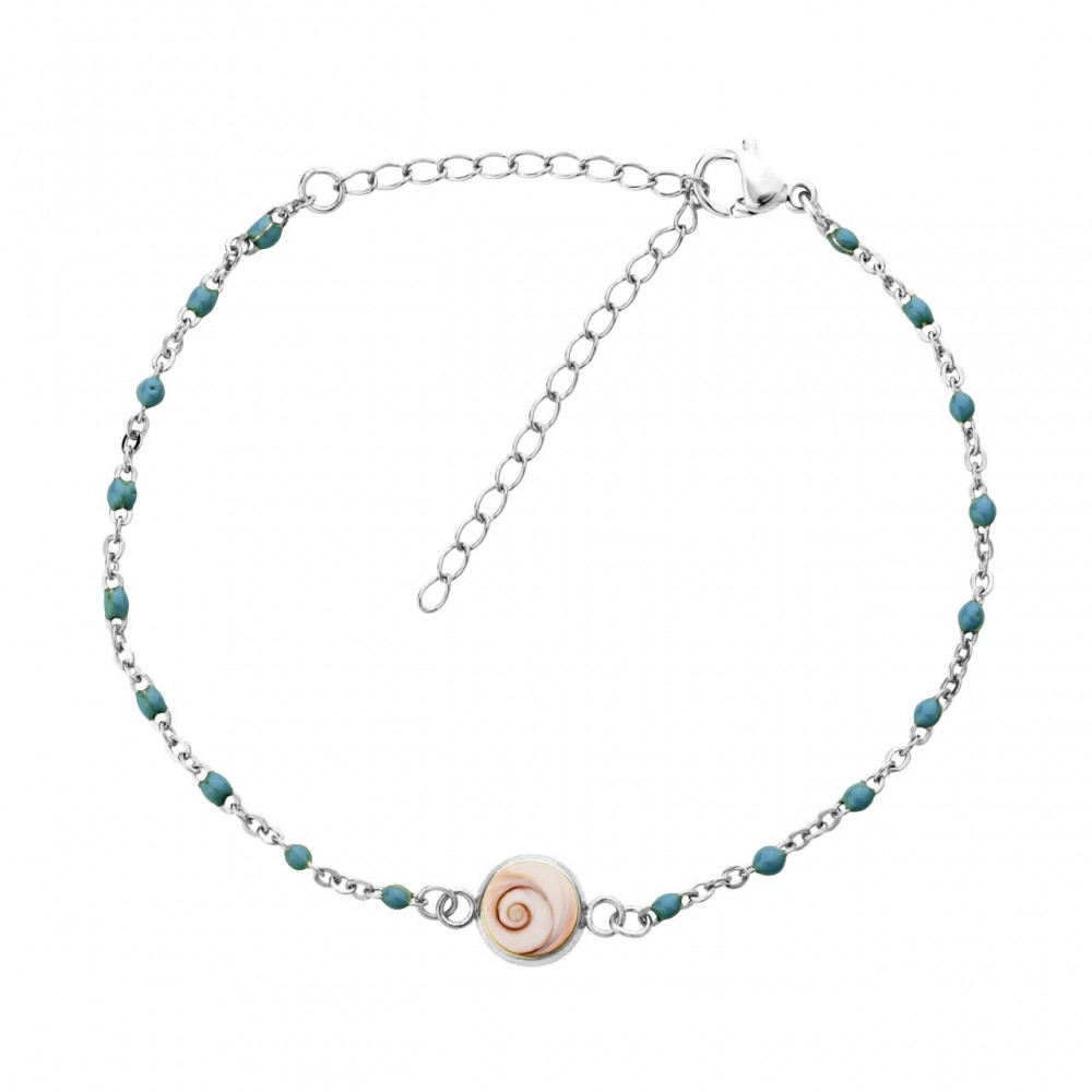 Bracelet acier – Œil de Sainte-Lucie & perles vertes - SBC002MEDIV-acier