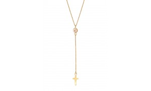 Collier doré raffiné orné d’un œil de Sainte-Lucie et d’un pendentif croix, symbole de protection et d’élégance intemporelle.