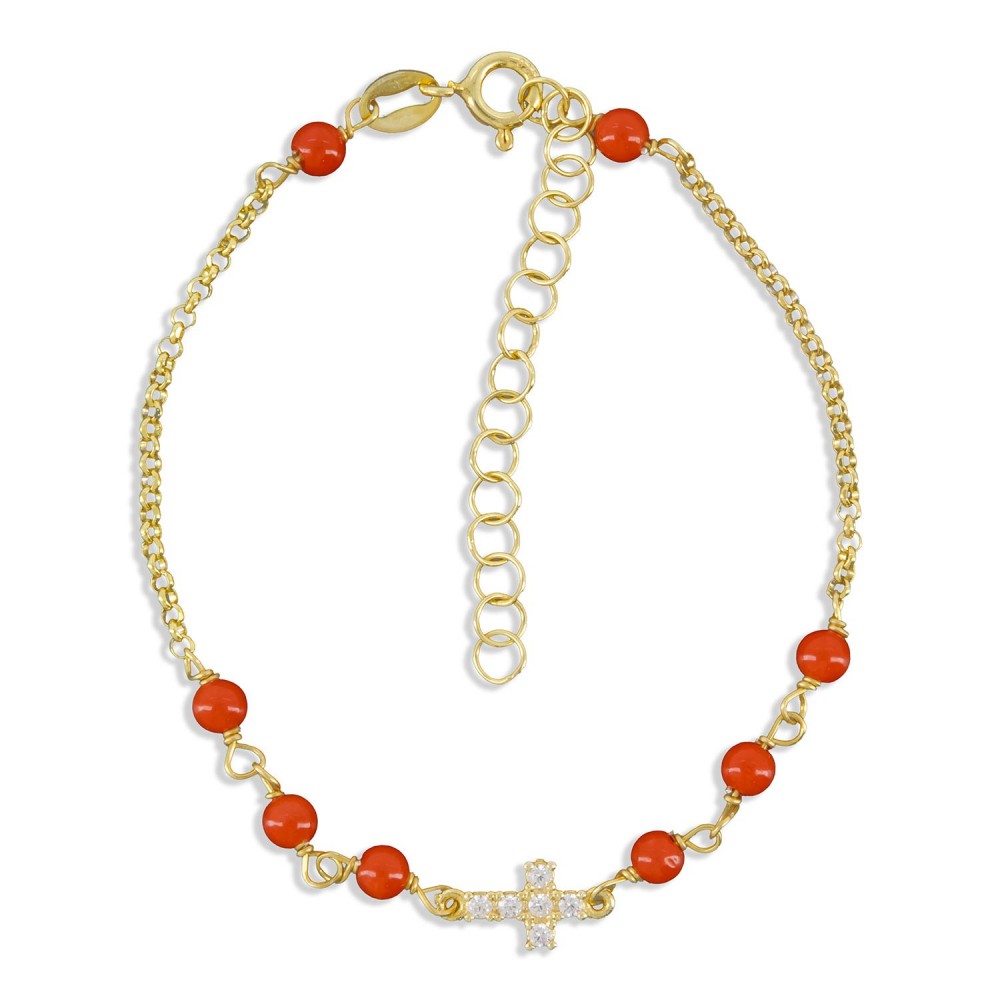 Bracelet doré corail & croix BR00077