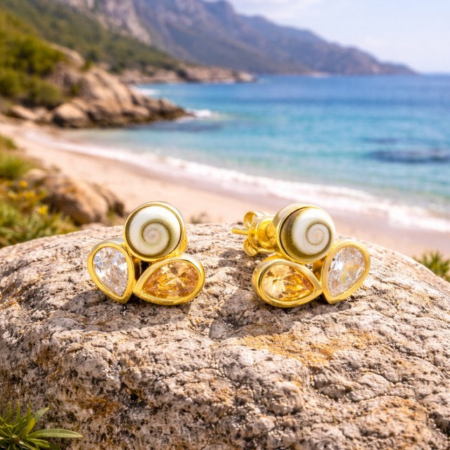 Puces Œil pacifique & cristal doré POSEC206