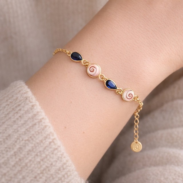 Bracelet doré – Œil de Sainte-Lucie & pierres bleues - POSBC237MEDI
