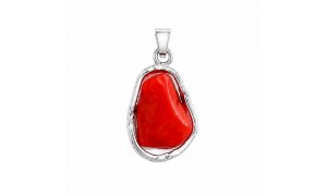 Pendentif Corail Rouge Argent Rhodié