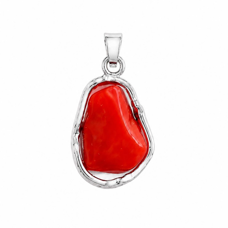 Pendentif Corail Rouge Argent Rhodié