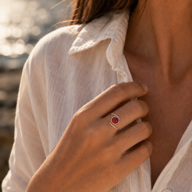 Bague corail rouge Argent 925 - AN00001