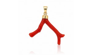 Pendentif Corail Rouge Branche Doré à l'or fin