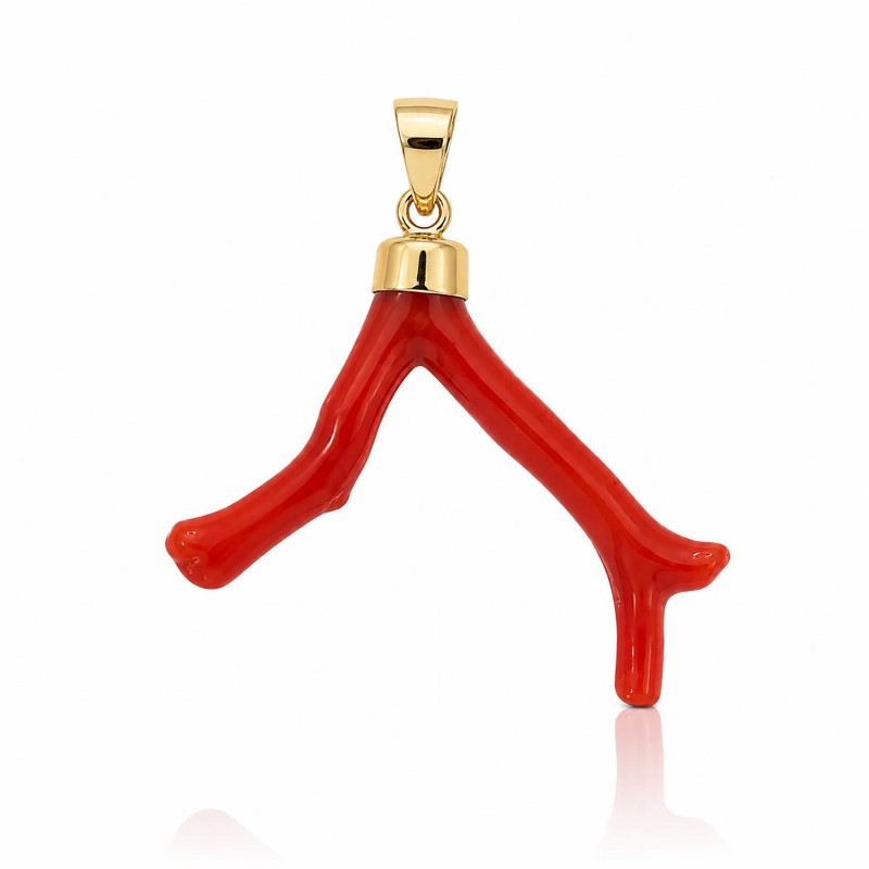 Pendentif Corail Rouge Branche Doré à l'or fin