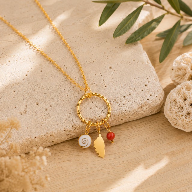 Collier Corail & Œil de Sainte-Lucie POCOLLIER007ACMEDI